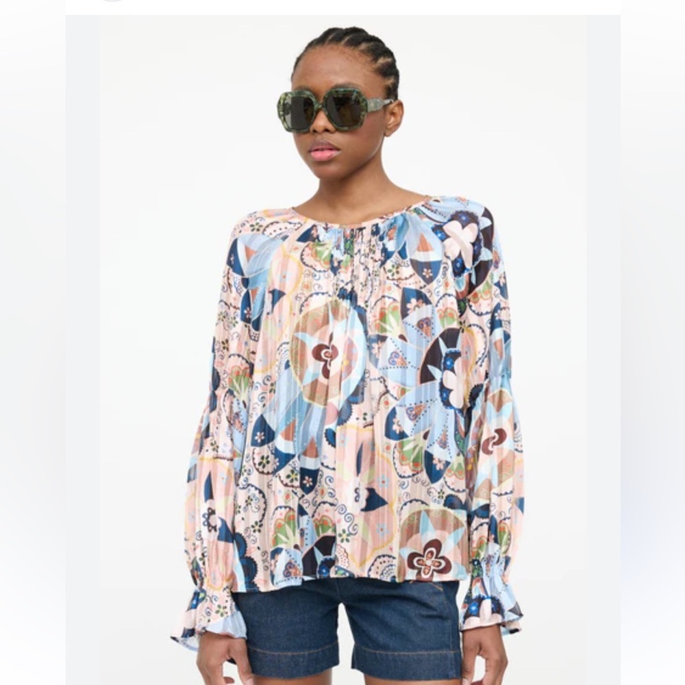 See By Chloe Printed Pleated Bell Sleeve Top